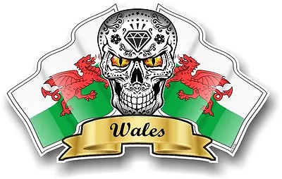 Mexican Sugar Skull & Wales Welsh CYMRU Flags Vinyl Car Helmet Sticker Decal • £2.83