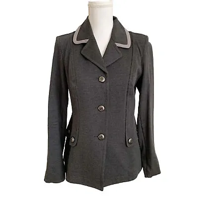 CABI Size S Crew Blazer Ponte Knit Charcoal Button Up Blazer Jacket Trim #3030 • $23.96