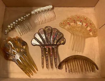 Vintage Unique Edwardian/Simulated  Pearl Hair Combs Celluloid ? See Details • $60.70