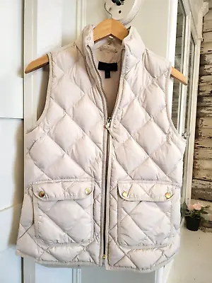 J.Crew Womens Excursion Quilted Diamond Down Puffer Vest Ivory Pockets XS • $34.98