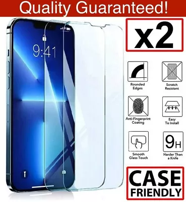 $7.49 • Buy 2x Tempered Glass Screen Protector IPhone 14 13 12 11 Pro Max XS XR X SE 8 Plus
