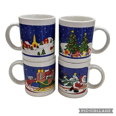 Vintage 1990s Christmas Mug Set *4* The Cook's Bazaar Holiday Collection W/ Box  • $10.48