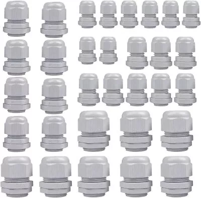 32Pcs Grey Cable Glands Joints IP68 Waterproof Wire Cable Connector With Locknut • £6.99