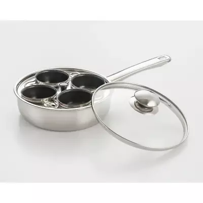 4 Cup Egg Poacher Non Stick Coated Stainless Steel W/Glass Lid Dishwasher Safe • $33.78
