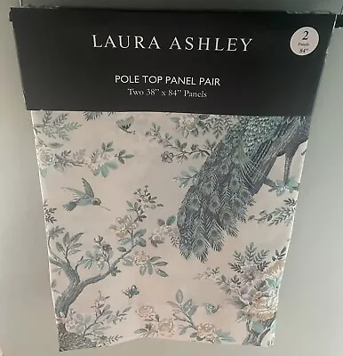 4 Laura Ashley Curtains Belvedere Peacock Curtain Panels 38” X 84” NEW • $119