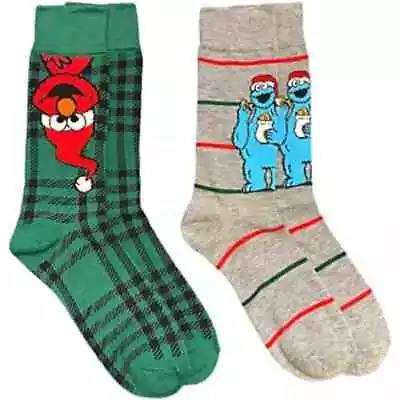 2 Pair Sesame Street Christmas Crew Socks Adult Shoe 6-12 Elmo Cookie S11 M • $13.49