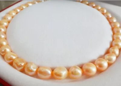 Suber17 10-12mm Natural South Sea Genuine Golden Rich Pink Potato Pearl Necklace • $48