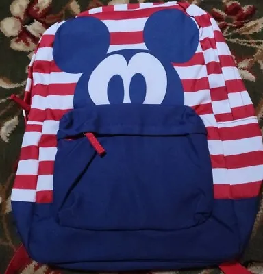 Mickey Mouse Red/White/Blue Americana Striped Backpack NEW WITH TAGS USA  • $11.99