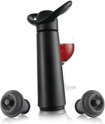 Vacu Vin Wine Saver Concerto Wine Pump Black With 1 Or 2 Vacuum Bottle Stoppers • £18.99