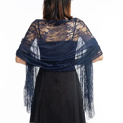 Elegant Tulle Lace Wedding Tassel Shawl Wrap Pashmina Party Evening Shawl Scarf • £4.26