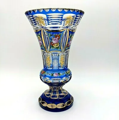 Antique Moser Vase Bohemian Cobalt Cut To Clear Enameled Crystal  • $1200