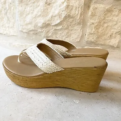 Women’s Mila Paoli Wedge Sandals Shoes White Size 7.5 Made In Italy • $29