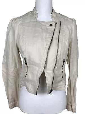 H&M Women's Jacket Moto Style Size 6 Linen Cotton Blend Zip Pockets • $35