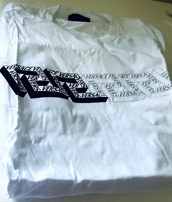 Versace Shirt Mens Medium White Embroidered Logo Adults Slim Fit Designer • $349