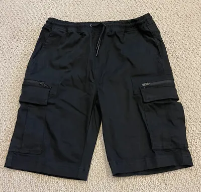 $14.99 • Buy New Men’s Gianni Black Elastic Waist Cargo Pocket Cotton Shorts ALL SIZES
