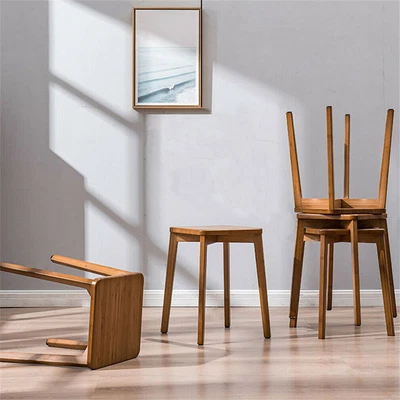 £34.92 • Buy Rustic Solid Wooden Bar Stools Kitchen Breakfast Stool Stacking Chairs Vintage
