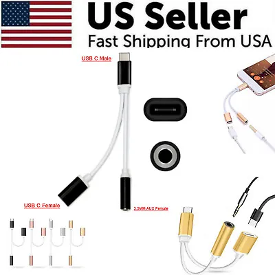 $3.15 • Buy 2 In 1 Type-C USB C To 3.5mm AUX Audio Headphone Jack Adapter Charger Cable New