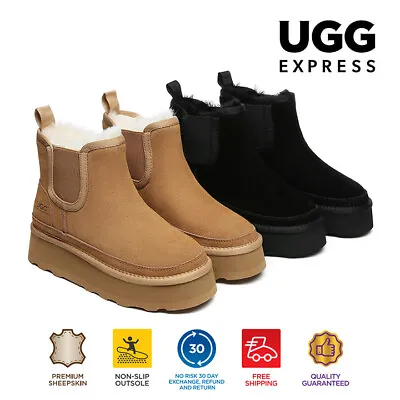 AUSTRALIAN SHEPHERD® UGG Boots Women Sheepskin Wool Platform Elastic Chelsie • $129