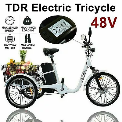 TDR 48V 250W Electric Trike Etrike 3 Wheel Ebike Rear Basket Cargo Bicycle  • $1151.95