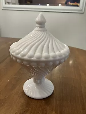 Vintage Westmoreland Swirl And Ball Candy Dish With Lid White Milk Glass Nice • $28.99