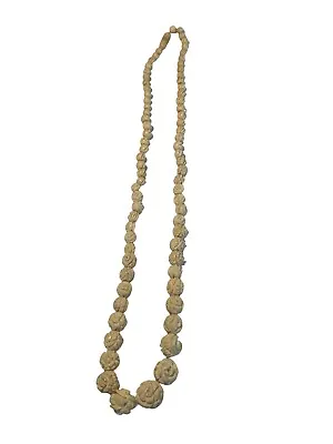 Vintage 1930-40s Faux Ivory Carved Graduated Rose Bead 25” Necklace • $35