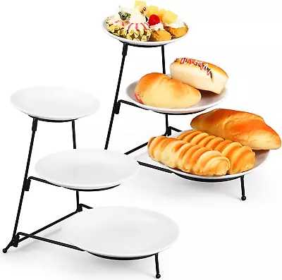 2 Sets 3 Tier Serving Stand Set 3 Tiered Tray Stand With Porcelain Serving Trays • $27.32