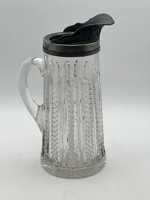 Antique Crystal Molded Glass Pitcher 8 Cup With Applied Handle & Decorative Lip • $63.06
