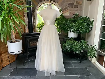 Vintage 1950s Ivory Tulle And Satin Wedding Dress Fifties Tulle Wedding Gown • $175