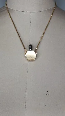Vintage Perfume Pendant Necklace Brass Hexagon • $129.95