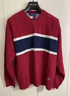 Tommy Hilfiger V Neck Pullover Long Sleeve Men's Sweater Size L Red/White/Blue • $21.95