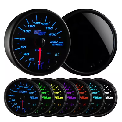 GlowShift Tinted 7 Color 3 3/4  95mm In-Dash 220 Km/h KM Speedometer Gauge Kit • $129.99