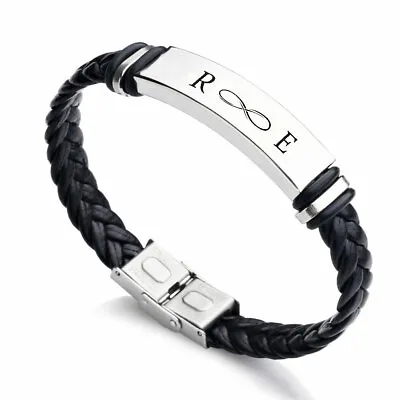 £6.99 • Buy Personalised Infinity Leather Bracelet For Boyfriend Husband Birthday Xmas Gift