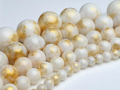 £4.29 • Buy Jade Gemstone Beads Strand White Gold Shimmer Round Bullets 4 6 8 10 12mm