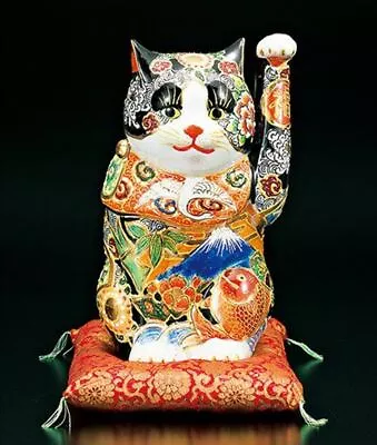 Maneki Neko KUTANI YAKI PORCELAIN Japanese Lucky Cat Auspicious Pattern 31cm • $912