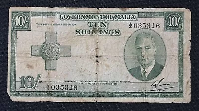 1951 Malta 10 Shillings George VI P#21 • $20