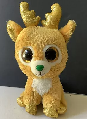 RETIRED 2018 TY Beanie Boo 20cm Glitzy Reindeer Gold Glitter Christmas Plush Toy • $19.95