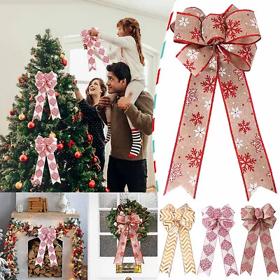 Christmas Bow Outdoor Decorations 43cm Large Christmas Tree Top Hanging Bow Band • $15.99