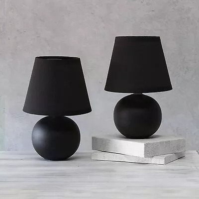 Set Of 2 Black Table Lamps Modern Bedside Nightstand Ceramic Small Round Shade • $39.99