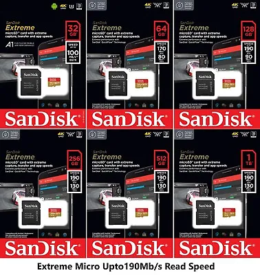 Sandisk Extreme Micro SD Memory Card - 64GB To 1TB Capacity - V30 UHS-I U3 A2 • £21.99