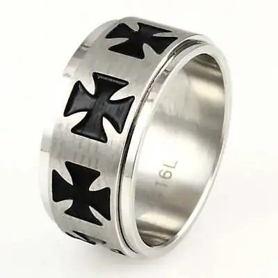 Ferris: Maltese Iron Cross Mens 316L Stainless Steel Spinner Ring • $14.54