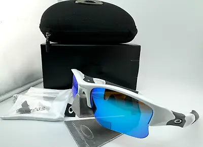 Oakley Flak Jacket Xlj Polished White Aftermarket Ice Blue Polarized Sunglasses • $150