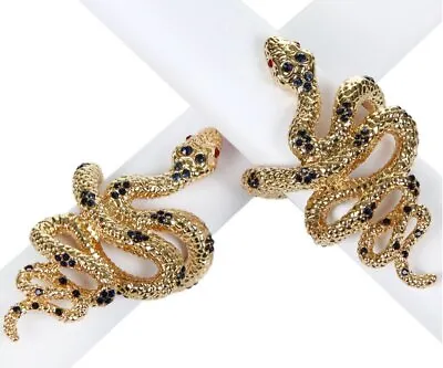 L'Objet Napkin Rings Snake W/Dark Blue Crystals Gold  S/4 24K • $249.87