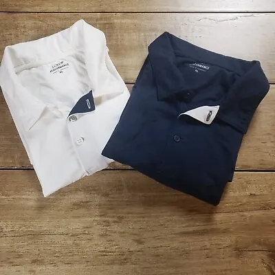J CREW PERFORMANCE Shirt Lot Mens XLarge White Navy Polo Short Sleeve Stretch • $22.99