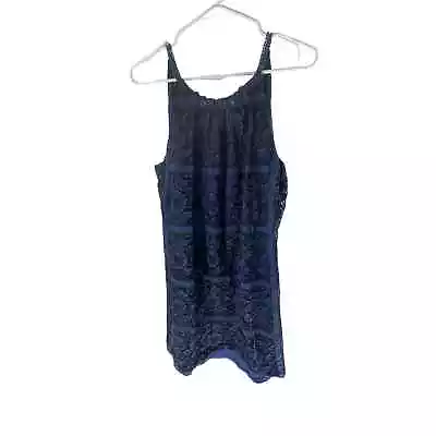 Max Studio Blue Black Floral Lace Print Sleeveless Mini Slip Dress Size Medium • $14.99