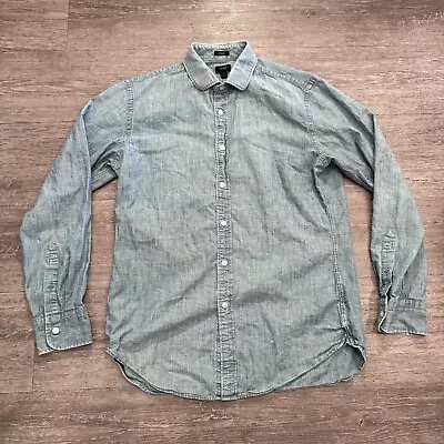 J Crew Shirt Mens Medium Blue Chambray Ludlow Button Long Sleeve Denim Western • $28.88