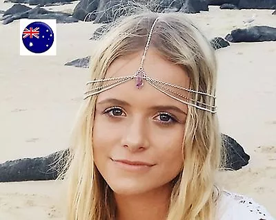 £6.36 • Buy Women Lady BOHO Party Pink Bead Hair Forehead Chain Head Band Headband Headpiece