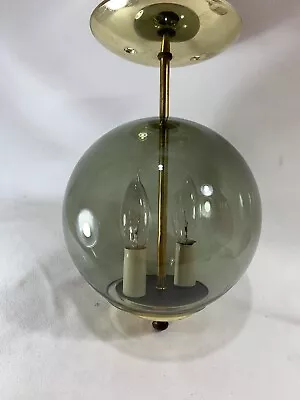 RETRO Ceiling Light Hanging Globe UNUSUAL Smoke Pendant Lamp MCM ATOMIC 70's • $95