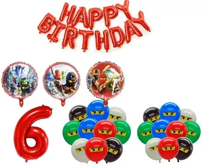 NINJAGO Red Balloon Set For 6TH Birthday Party FOIL HELIUM Decorations AGE 6 • £17.99