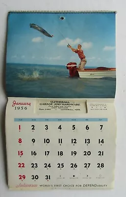 Vintage 1956 Johnson Motor Calendar Clitherall Garage & Hardware Minn MN • $24.99