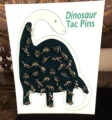 $75 • Buy AMAZING Find!  Antique 1960s Dinosaur Tac Pin Display 36 Assorted Pins On Velvet